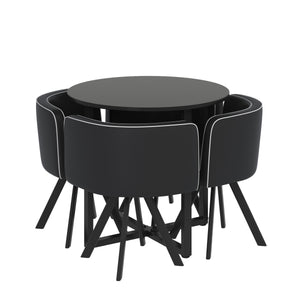 Essgruppe Leder GRENAR 5-teilig rund schwarz/weiss