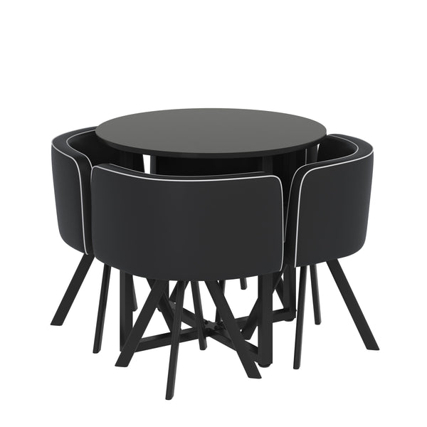 Essgruppe Leder GRENAR 5-teilig rund schwarz/weiss