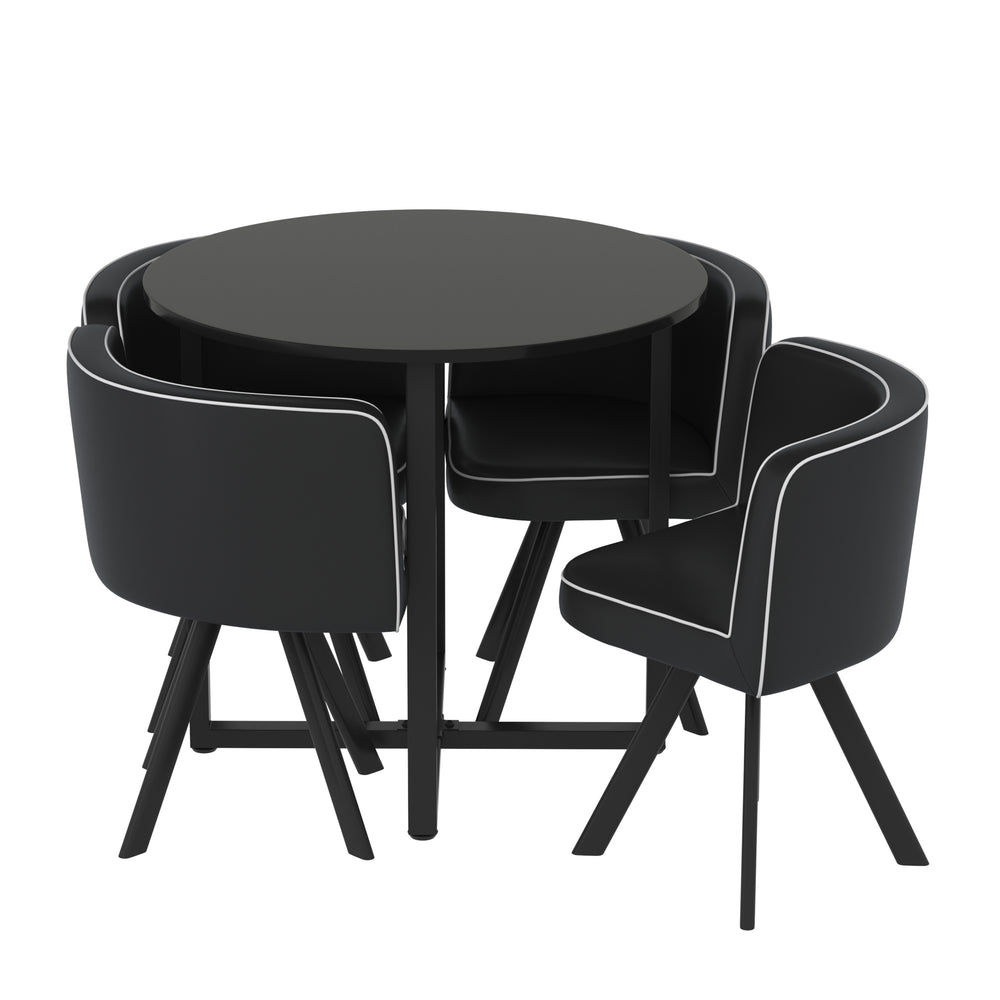 Essgruppe Leder GRENAR 5-teilig rund schwarz/weiss