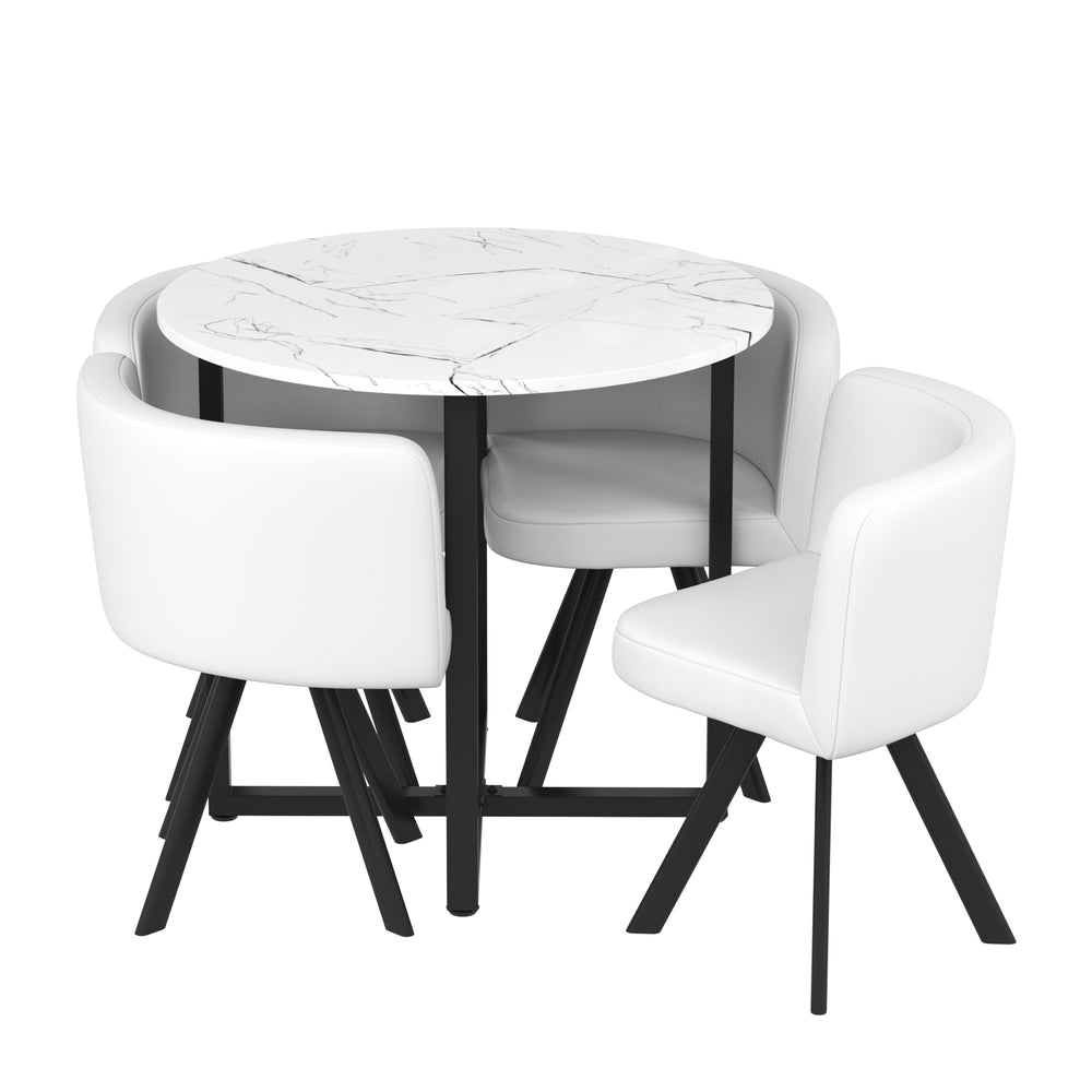 Essgruppe Leder GRENAR 5-teilig rund weiss/schwarz