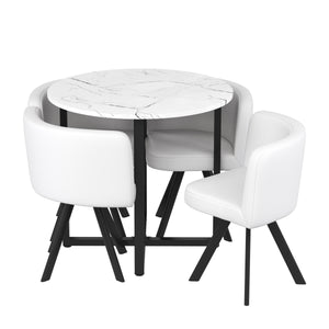 Essgruppe Leder GRENAR 5-teilig rund weiss/schwarz
