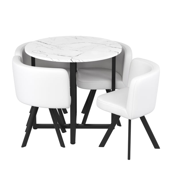 Essgruppe Leder GRENAR 5-teilig rund weiss/schwarz