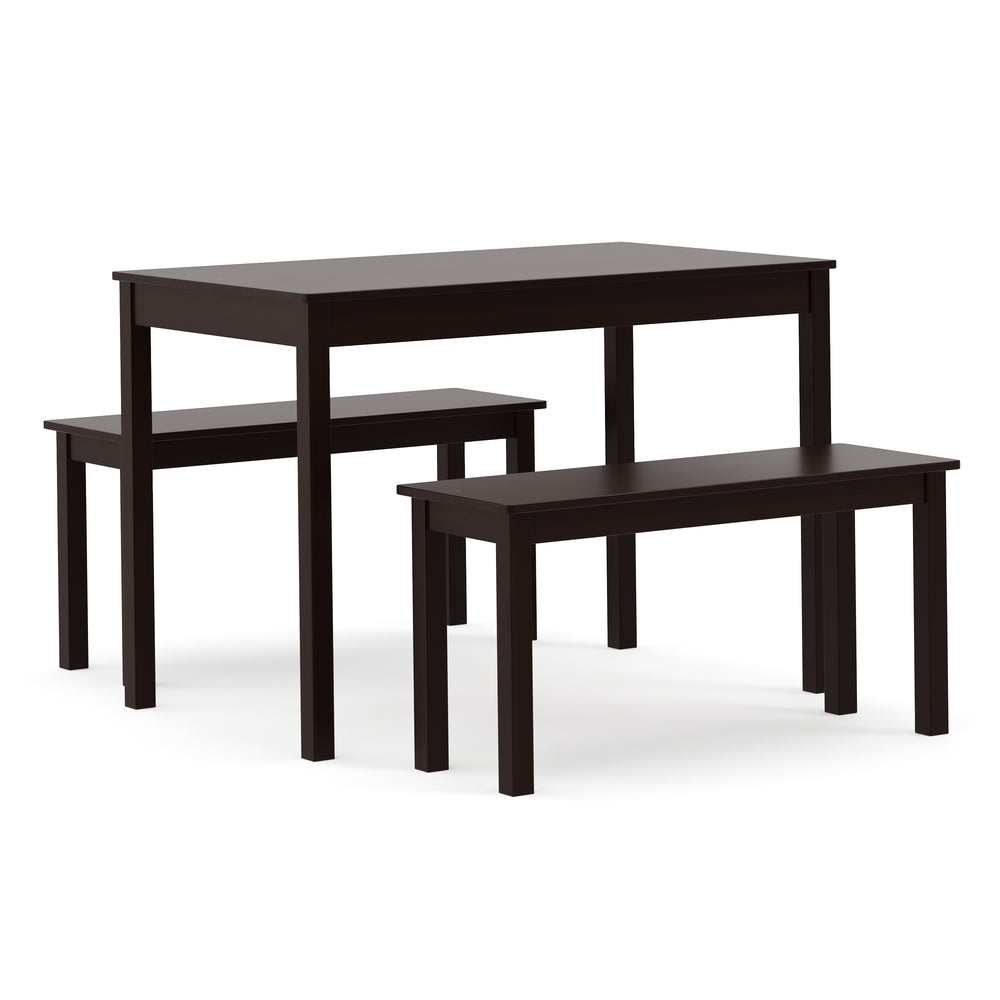 Table de salle à manger JULIET en bois, 108 x 65 cm, avec 2 bancs, marron foncé