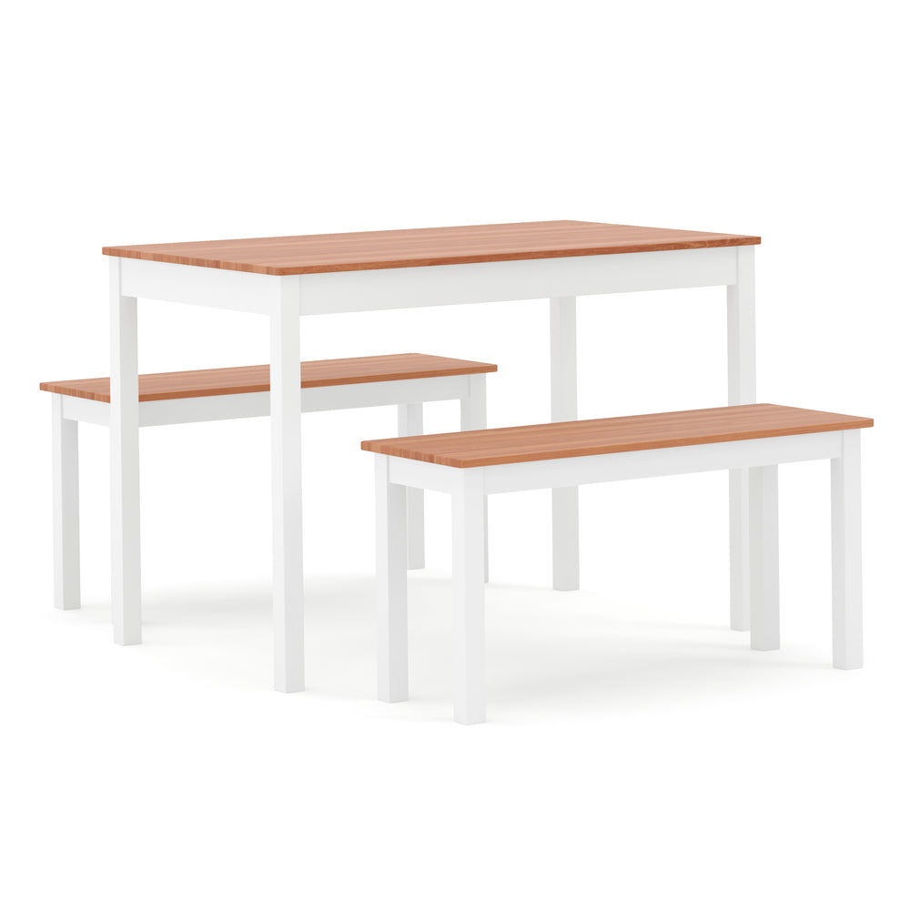 Table de salle à manger JULIET en bois, 108 x 65 cm, avec 2 bancs, naturel/blanc