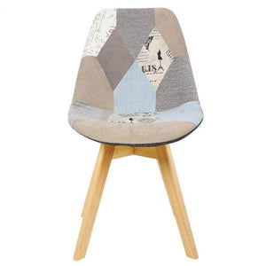 Esszimmerstuhl Holz & Leinen Lisa grau-khaki Patchwork