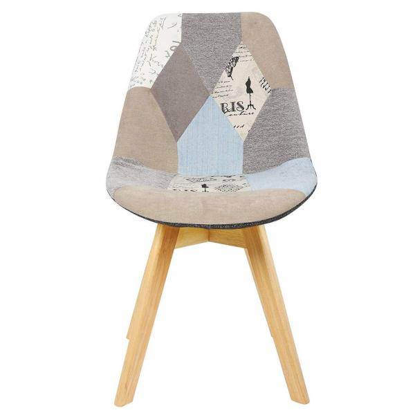 Esszimmerstuhl Holz & Leinen Lisa grau-khaki Patchwork