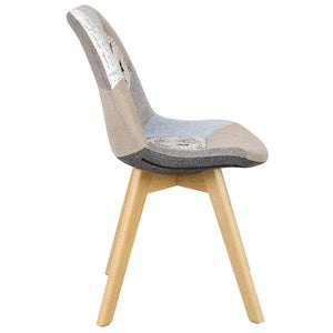 Esszimmerstuhl Holz & Leinen Lisa grau-khaki Patchwork