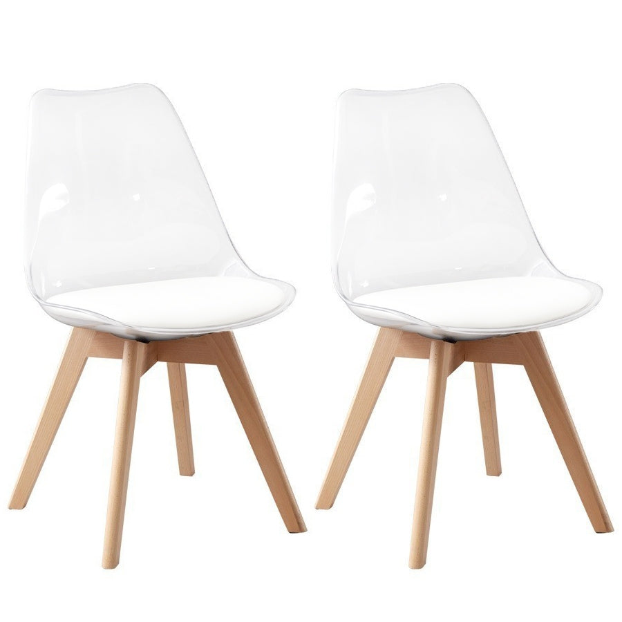 Chaise de salle à manger AMALIA, lot de 2, transparent/blanc/naturel