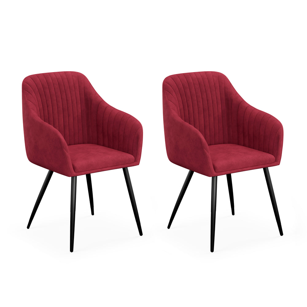 Chaises de salle à manger en velours LEE rouge foncé, lot de 2