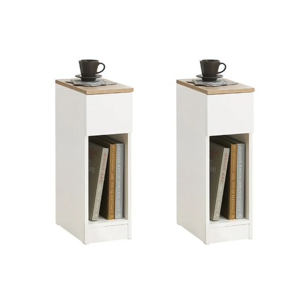 2x Nachttisch 2er Set mit Schublade | Sofatisch | Beistelltisch | Weiß | FBT111-WN