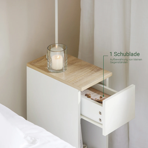 2x Nachttisch 2er Set mit Schublade | Sofatisch | Beistelltisch | Weiß | FBT111-WN