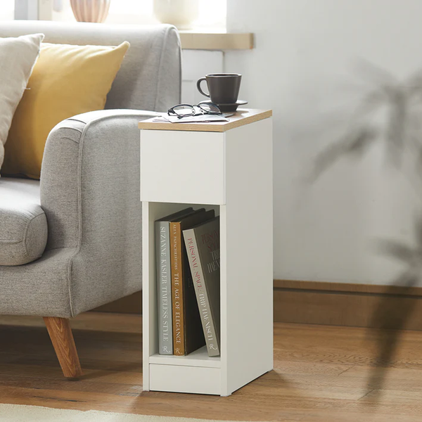 2x Nachttisch 2er Set mit Schublade | Sofatisch | Beistelltisch | Weiß | FBT111-WN