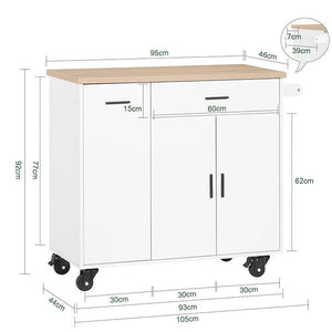 Design Küchenwagen mit Arbeitsplatte | Kücheninsel | Küchenschrank Sideboard Weiss