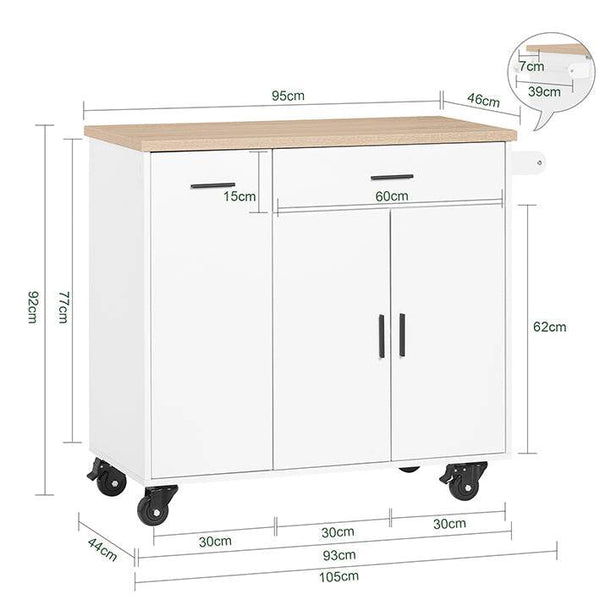 Design Küchenwagen mit Arbeitsplatte | Kücheninsel | Küchenschrank Sideboard Weiss