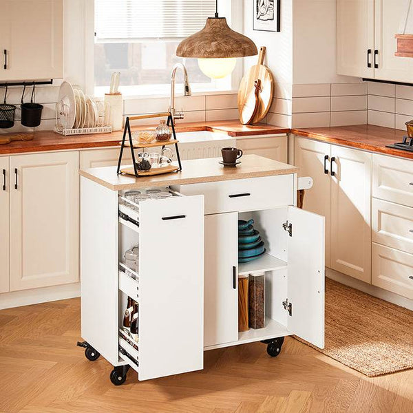 Design Küchenwagen mit Arbeitsplatte | Kücheninsel | Küchenschrank Sideboard Weiss