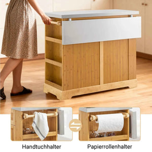 Kücheninsel | Küchenwagen mit erweiterbarer Arbeitsfläche | Küchenschrank Bambus