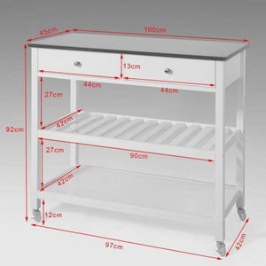 Küchenwagen mit Edelstahlplatte | Sideboard | Servierwagen Weiss