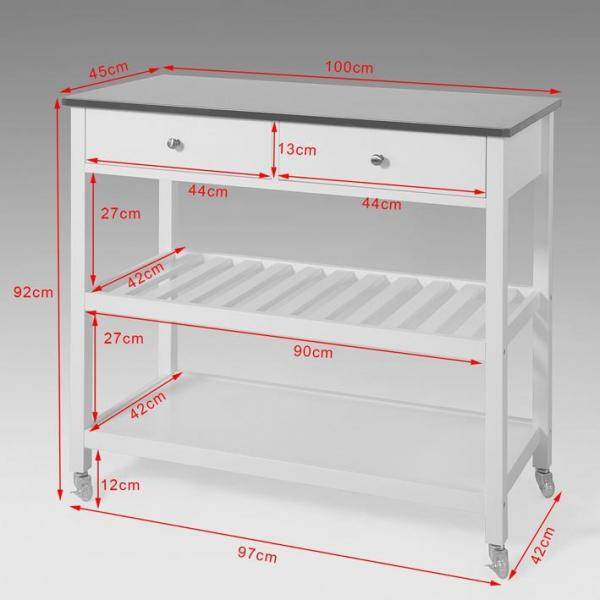Küchenwagen mit Edelstahlplatte | Sideboard | Servierwagen Weiss
