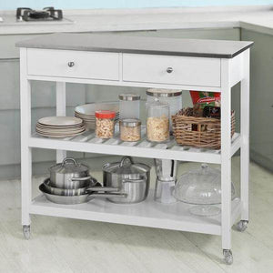 Küchenwagen mit Edelstahlplatte | Sideboard | Servierwagen Weiss