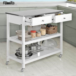 Küchenwagen mit Edelstahlplatte | Sideboard | Servierwagen Weiss