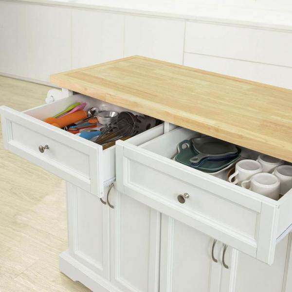 Kücheninsel Küchenwagen mit erweiterbarer Arbeitsfläche Küchenschrank Weiss