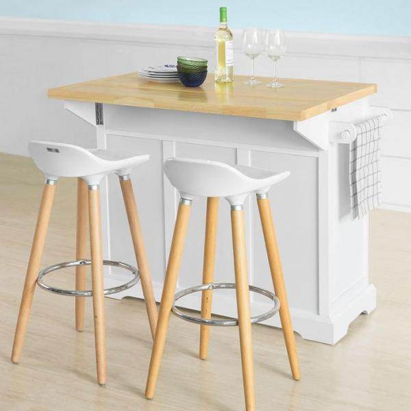 Kücheninsel Küchenwagen mit erweiterbarer Arbeitsfläche Küchenschrank Weiss