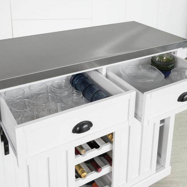 Kücheninsel | Küchenwagen mit Flaschenablage | Küchenschrank Weiss