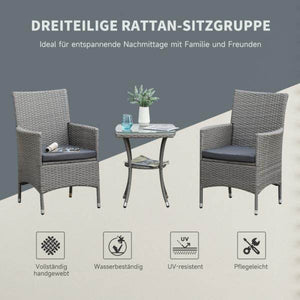 Gartensitzgruppe 3-tlg. Rattenmöbel Polyrattan Set grau