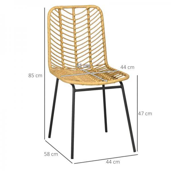 Boho Esszimmerstühle Set - 2er-Set Akzentstühle aus PE-Rattan Natur + Schwarz