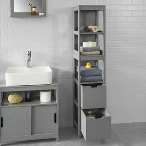 Bad Hochschrank | Badschrank stahlgrau | Badezimmermöbel Landhaus