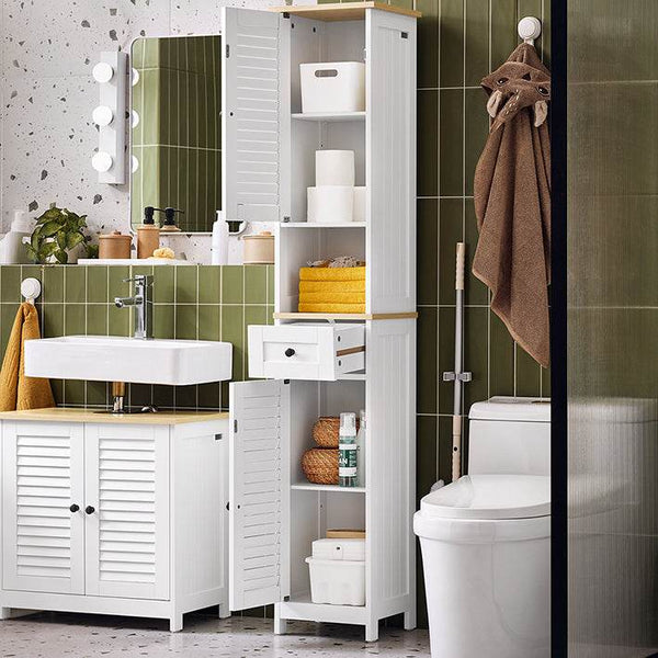 Badezimmer-Hochschrank | Badschrank | Badregal | Weissnatur