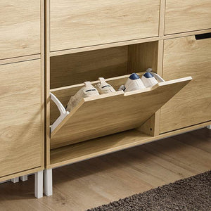Schuhkipper Schuhschrank mit 4 Klappen schmal Schuhregal Natur