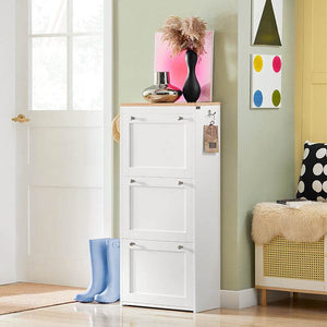 Schuhkipper Schuhschrank Mit 3 Klappen Schuhkommode Weiss