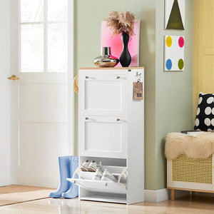 Schuhkipper Schuhschrank Mit 3 Klappen Schuhkommode Weiss