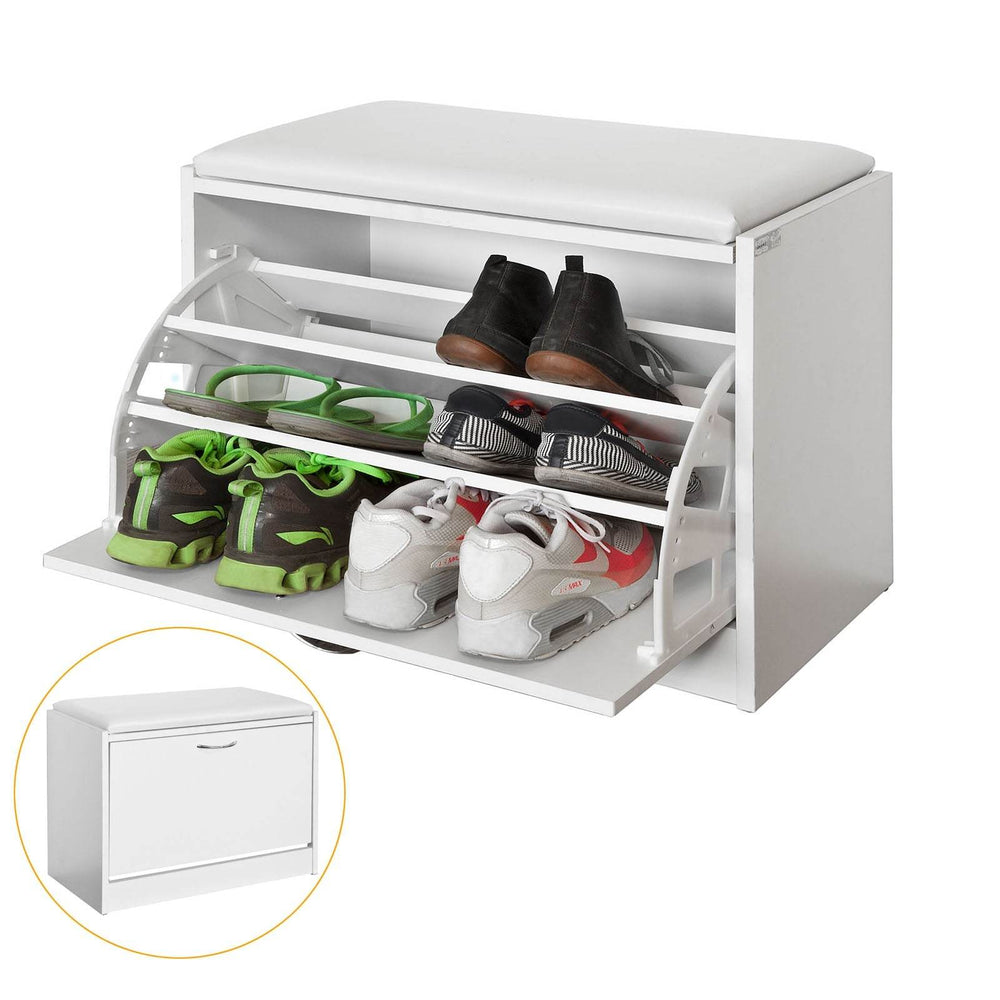 Schuhkipper Schuhbank mit Schuhregal Weiss