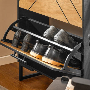 Schuhkipper mit 3 Klappen | Schuhschrank schmal | Schwarz-Braun