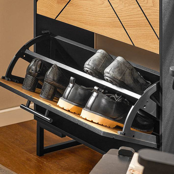 Schuhkipper mit 3 Klappen | Schuhschrank schmal | Schwarz-Braun