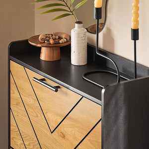Schuhkipper mit 3 Klappen | Schuhschrank schmal | Schwarz-Braun
