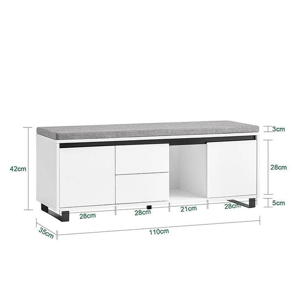 Schuhbank mit 2 Schubladen | Sitzbank | schuhschrank | Dielenbank | Weiss
