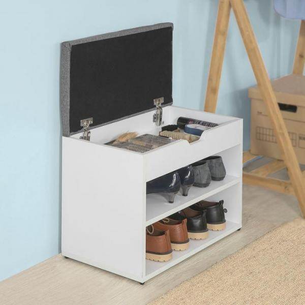 Schuhbank mit Sitzfläche | Schuhregal | Schuhschrank Hellgrau