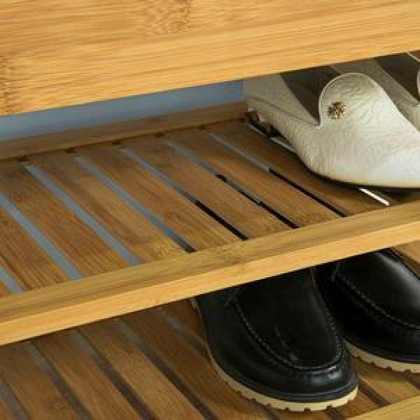 Schuhbank Sitzbank mit Schuhregal Breit 55cm Bambus