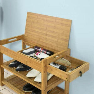 Schuhbank Sitzbank mit Schuhregal Breit 55cm Bambus