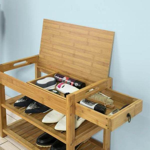 Schuhbank Sitzbank mit Schuhregal Breit 55cm Bambus