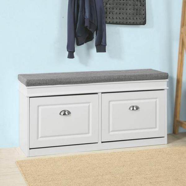 Schuhkipper Schuhbank mit Schuhfach Landhausstil Weiss