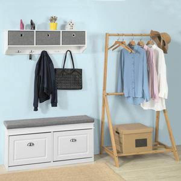 Schuhkipper Schuhbank mit Schuhfach Landhausstil Weiss