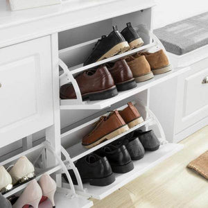 Schuhkipper | Schuhschrank mit 4 Klappen | Schuhkommode Weiss