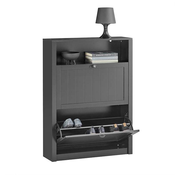 Schuhkipper Schuhschrank mit 2 Klappen Schuhkommode Schwarz