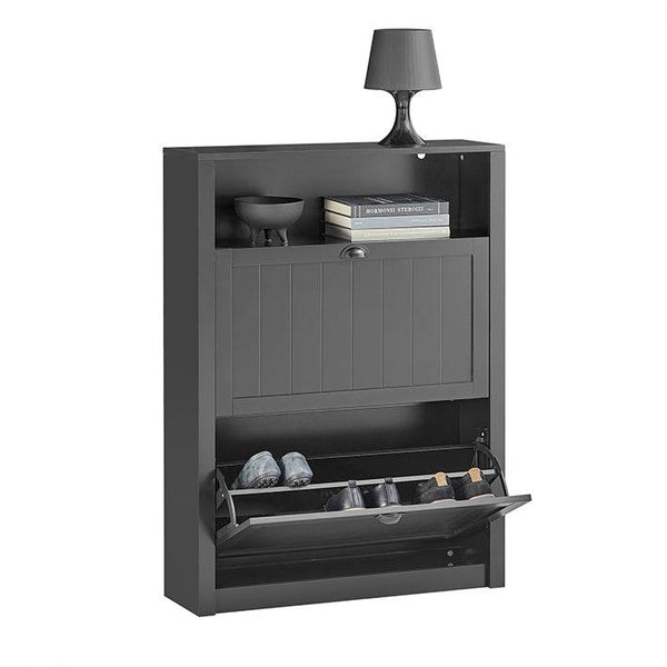 Schuhkipper Schuhschrank mit 2 Klappen Schuhkommode Schwarz