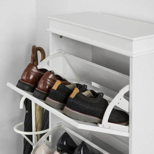 Schuhkipper Schuhschrank mit 3 Klappen Schuhkommode Weiss