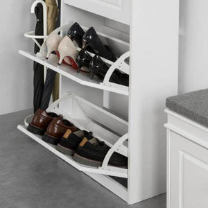 Schuhkipper Schuhschrank mit 3 Klappen Schuhkommode Weiss